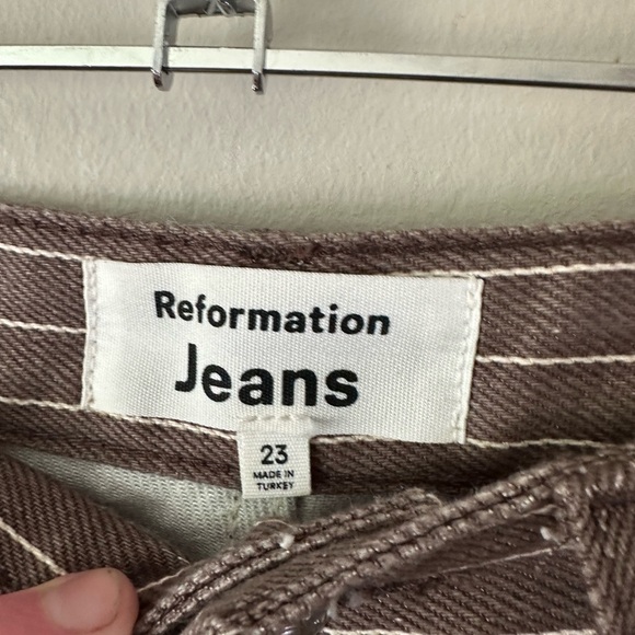 Reformation Jeans Wilder High Rise Wide Leg Jeans in Cacao Pinstripe Size 23 - Picture 4 of 10